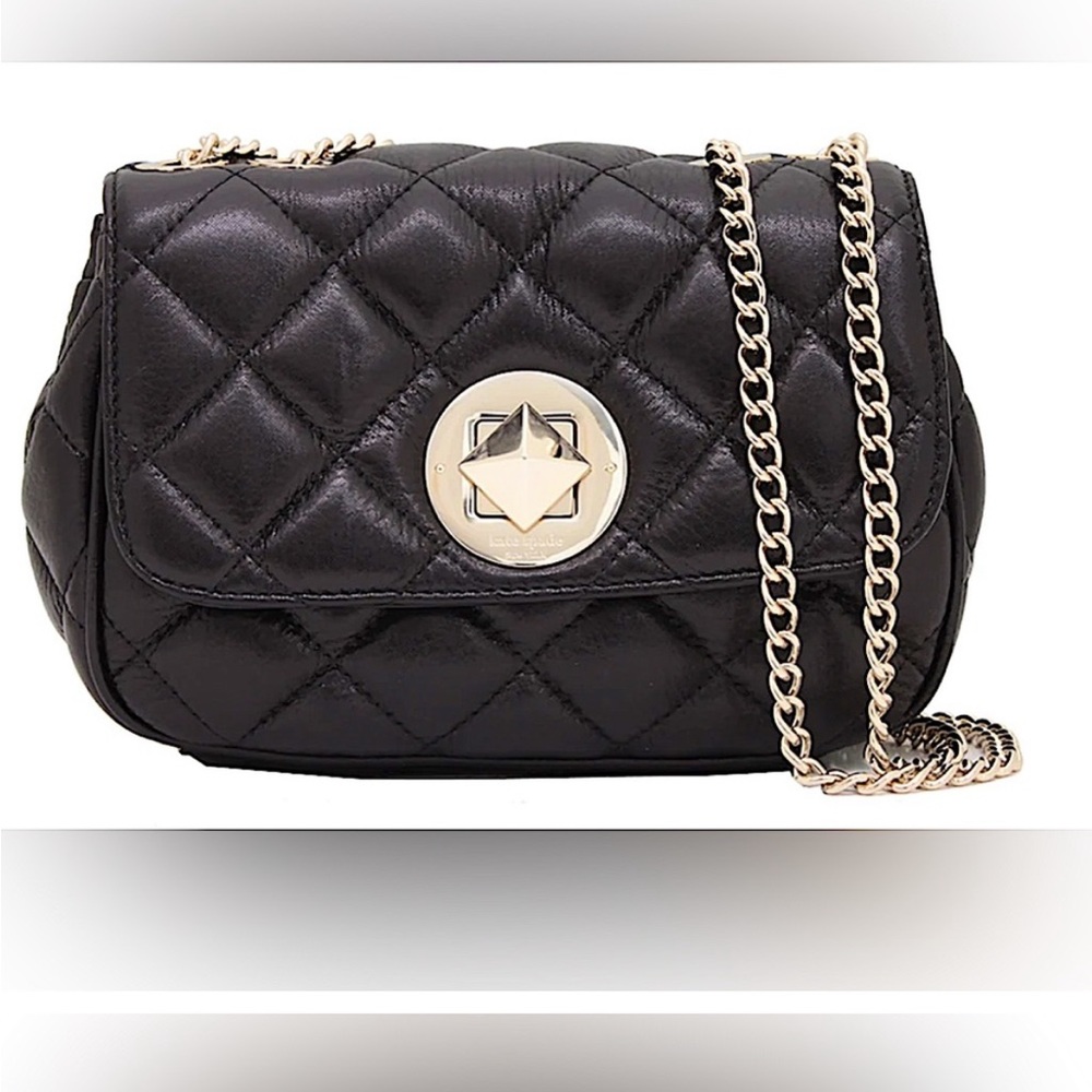 KATE SPADE Gold Coast Quilted Sparkle Calf Leather Christy Bag Black